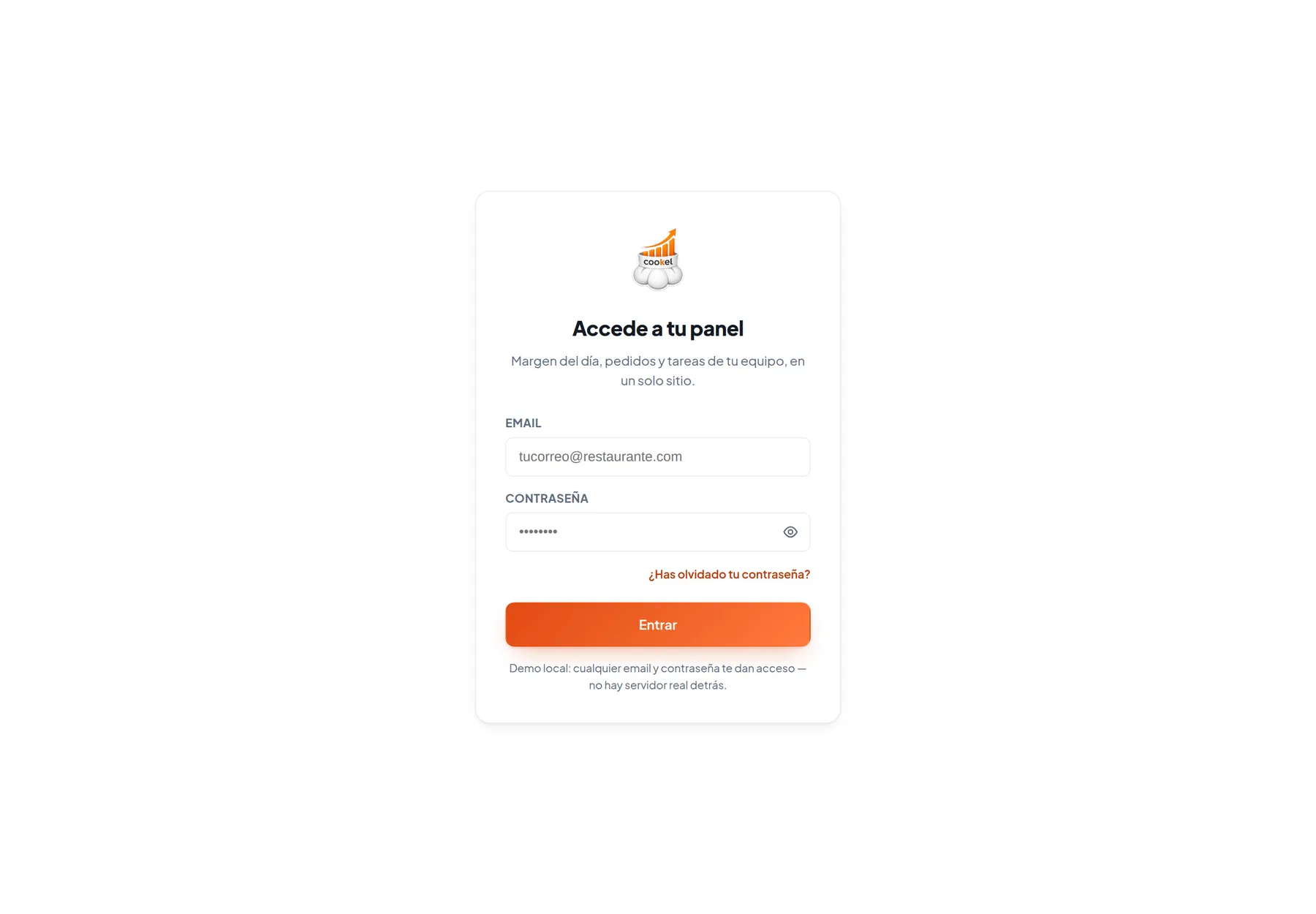 Pantalla para entrar en Cookel con el correo y la contraseña