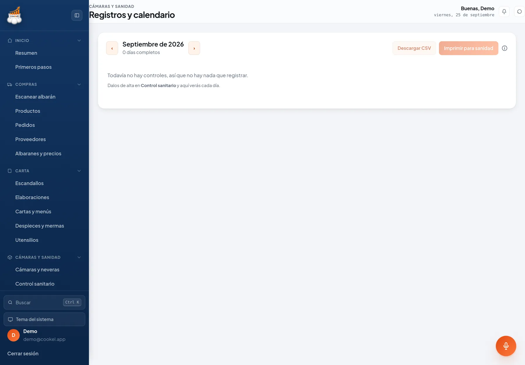 Registros y calendario de controles