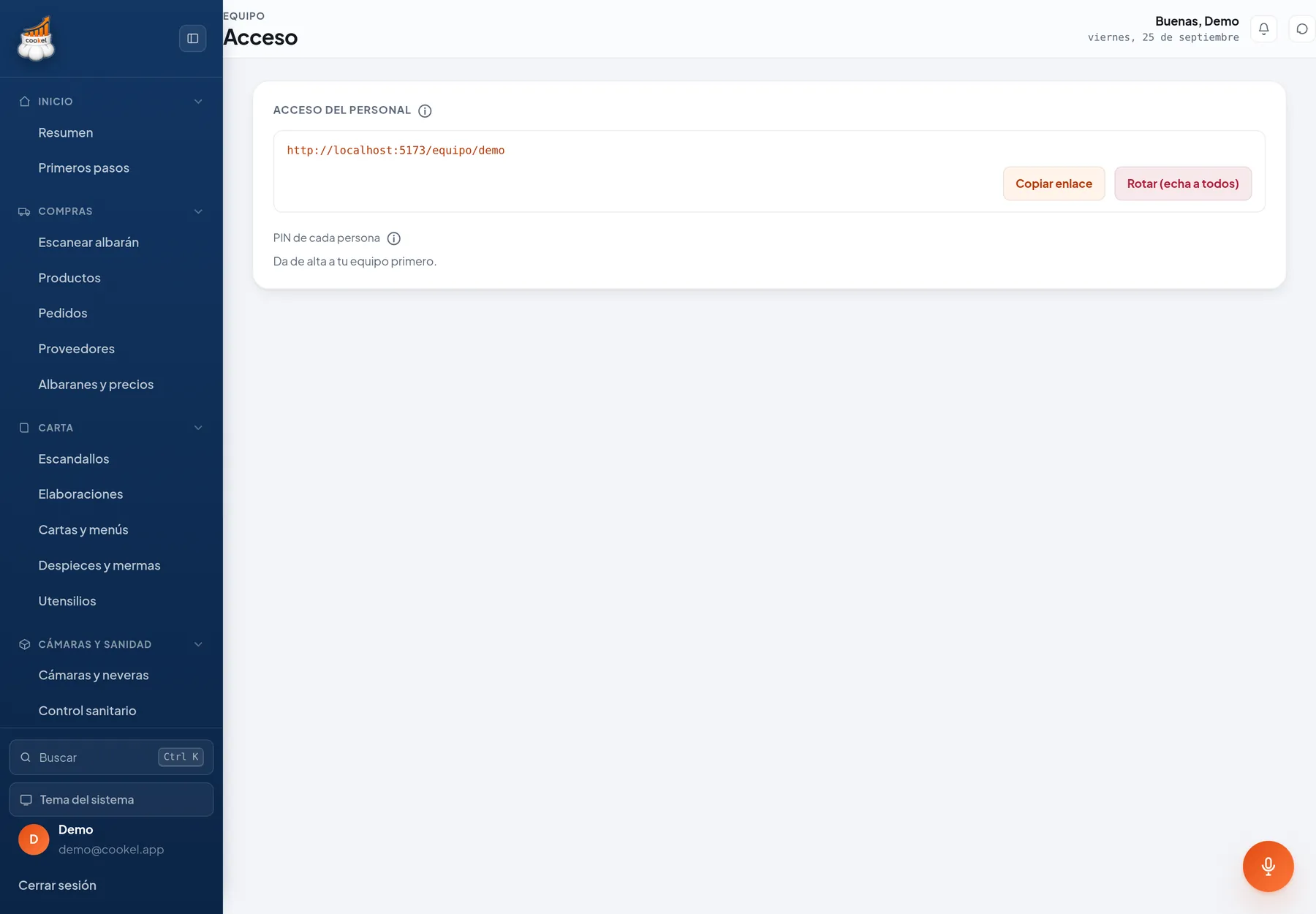 Pantalla de acceso del personal con su enlace